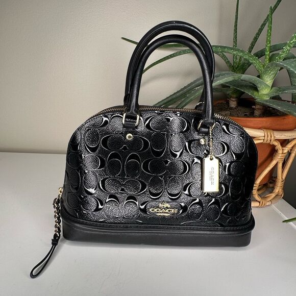 Coach Mini Sierra Satchel Bag Black Embossed Signature Leather Gold Hardware - Picture 1 of 14